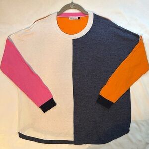 Zaket & Plover Color Block Crew Sweater S Silk Cotton pink orange ivory blue
